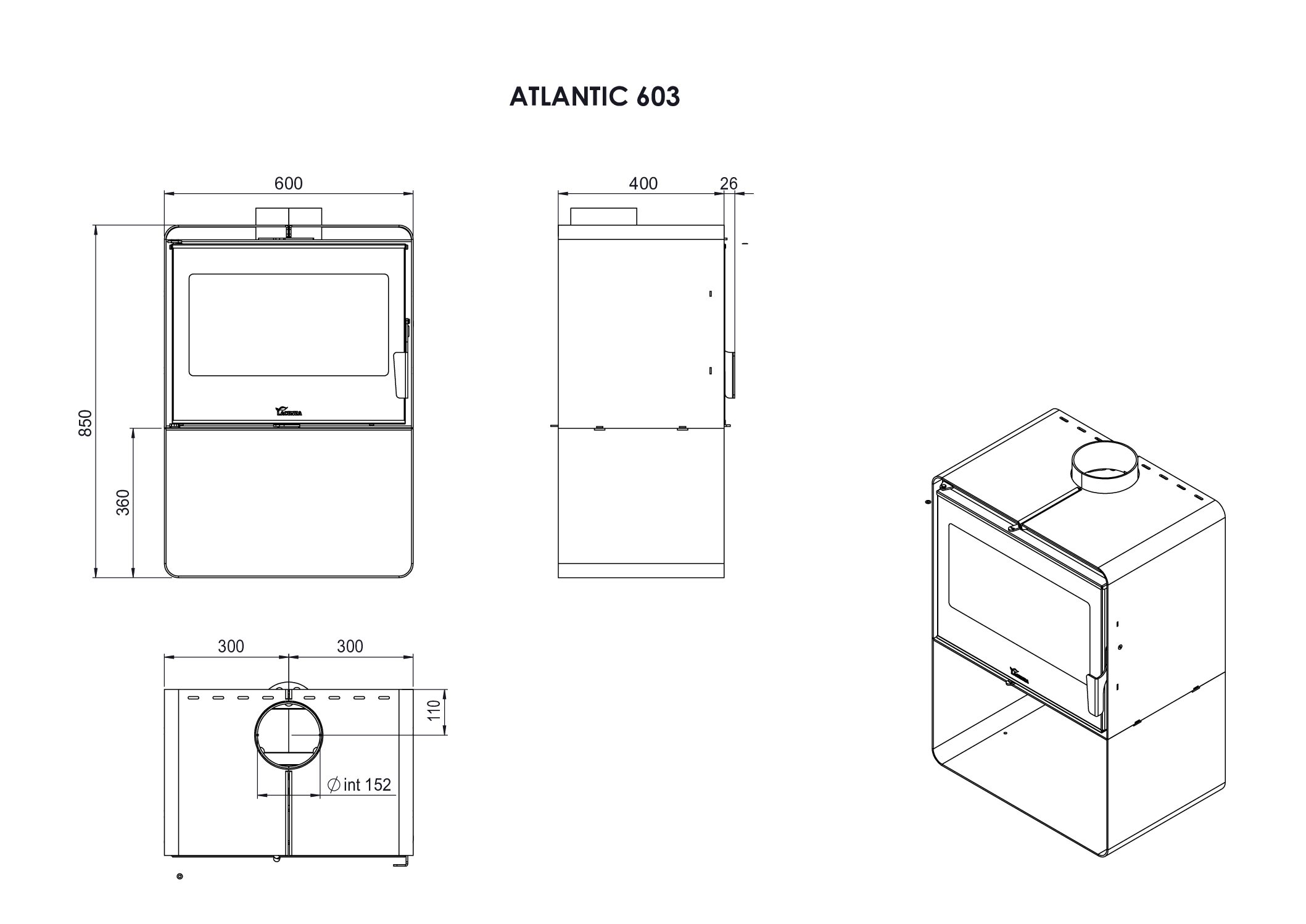 Lacunza - Atlantic 603 - Wood Fireplace (Includes Heat Shield) - Image 2