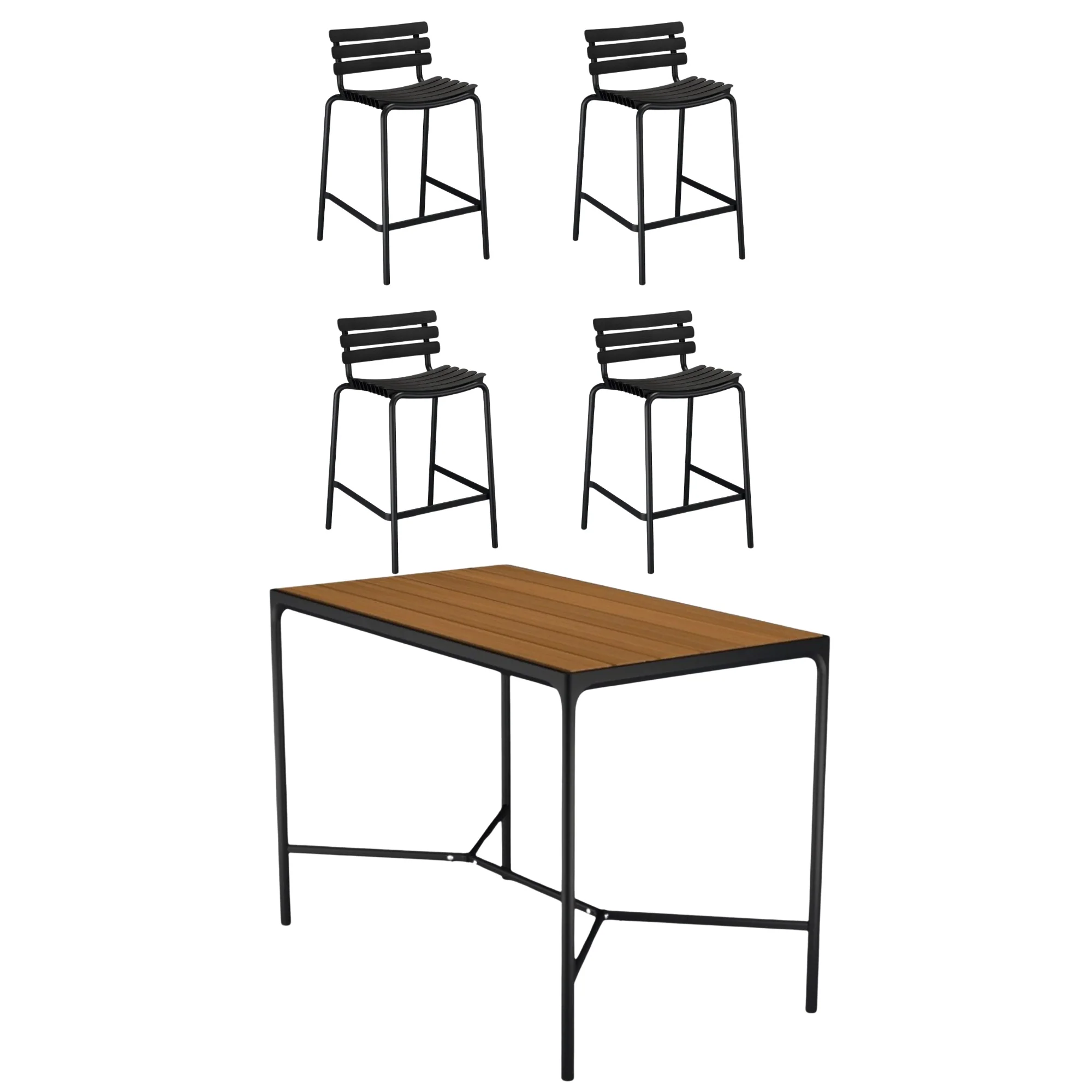 Houe - Four Square Bamboo/Black Bar Table (160cm) with 4 ReClips Bar Chairs - Black