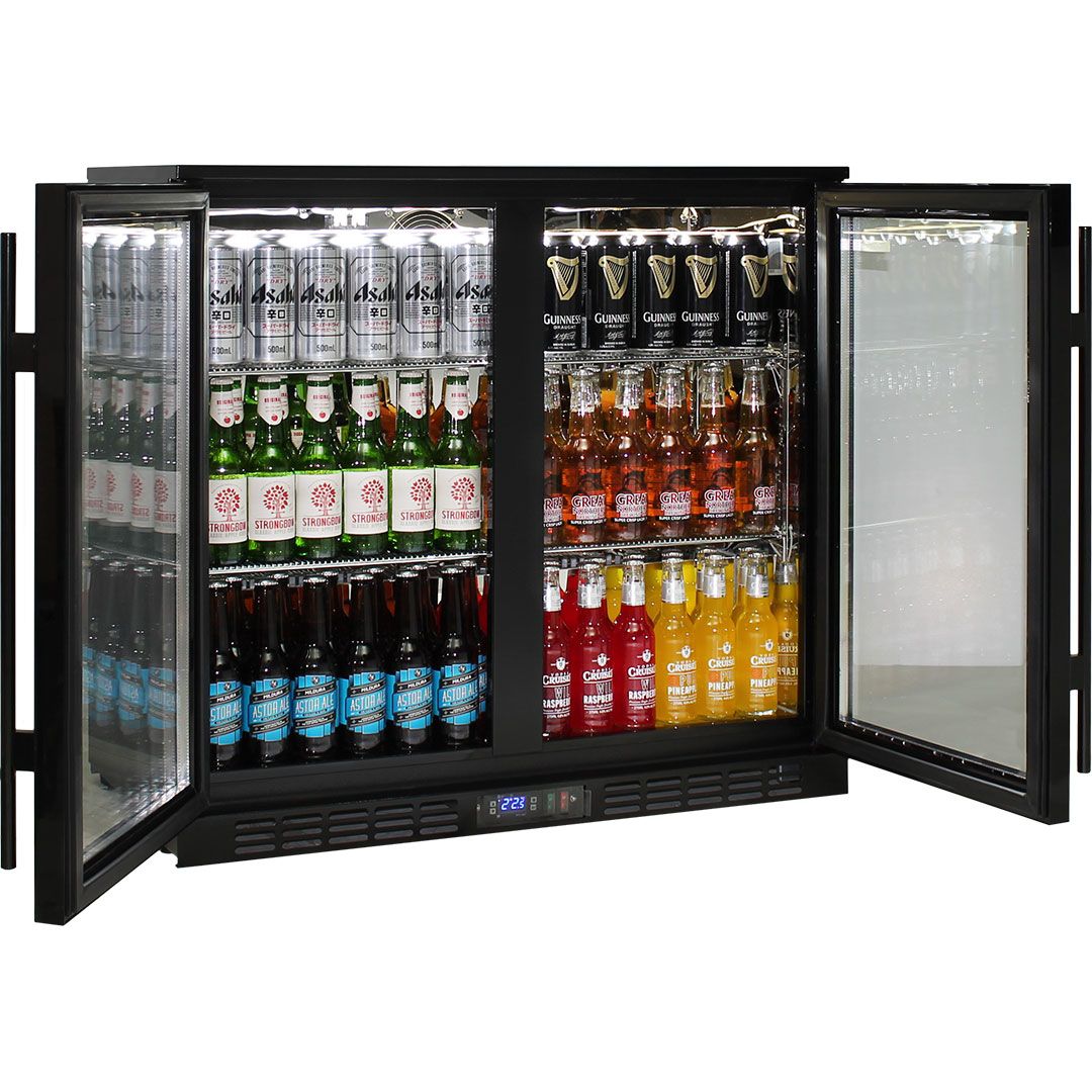 Rhino Under Bench Black 2 Door Commercial Alfresco Bar Fridge