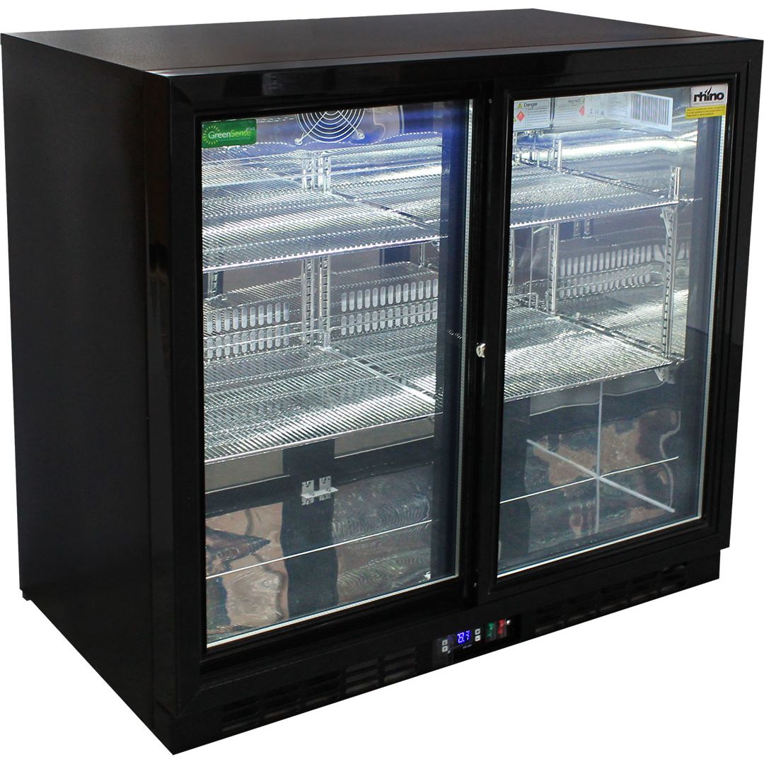 Rhino Commercial 2 Sliding Glass Door Black Bar Fridge