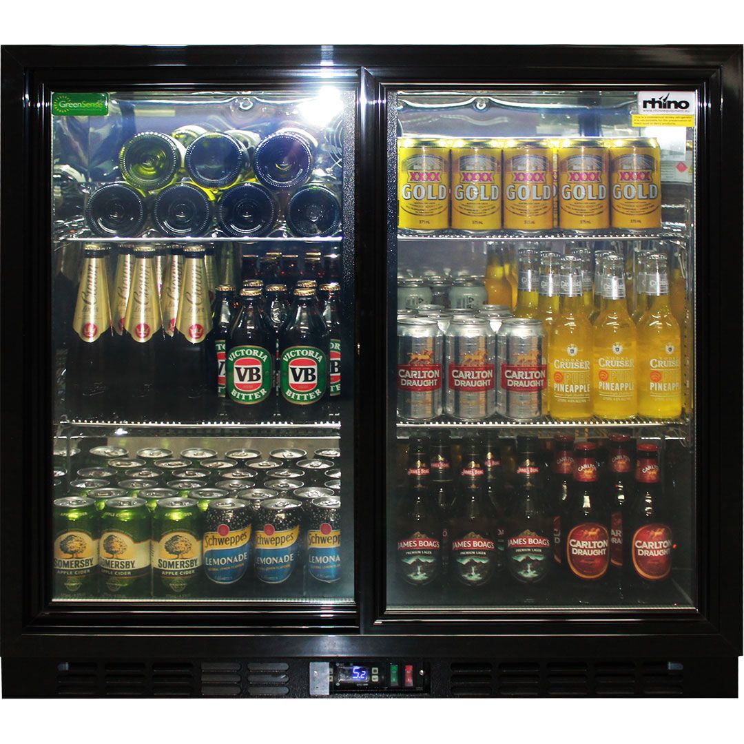 Rhino Commercial 2 Sliding Glass Door Black Bar Fridge