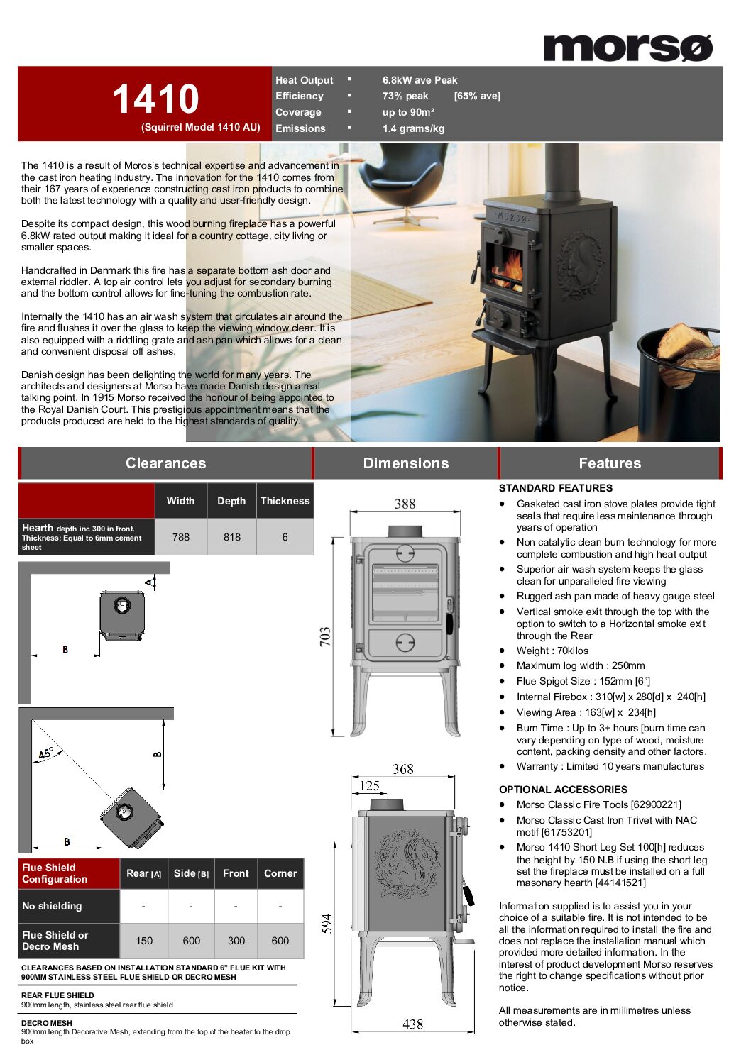 Morso - Wood Heater - 1410 F/S - 8-10sq - Image 2