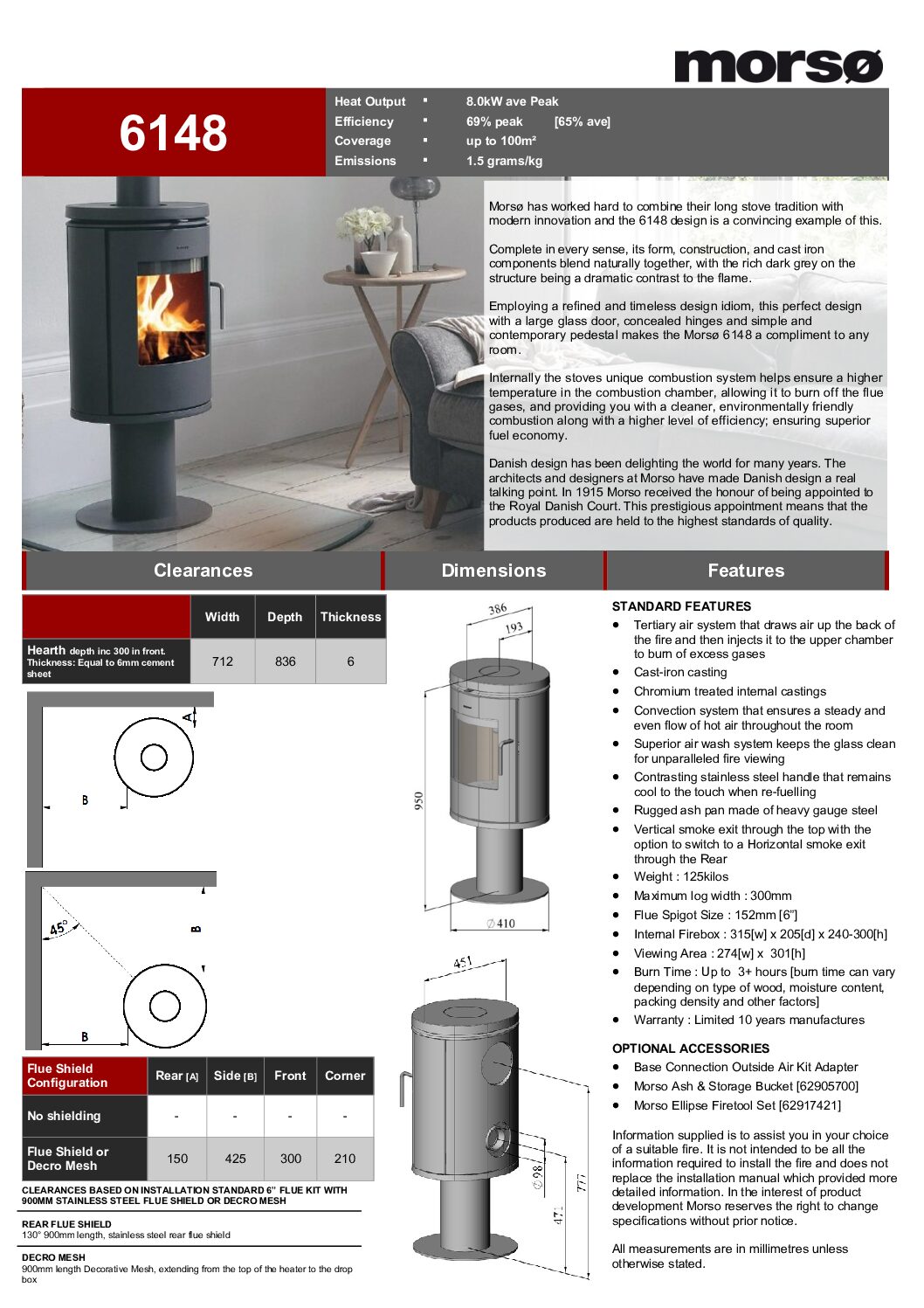 Morso - Wood Heater - 6148 F/S - 6-9sq - Image 4