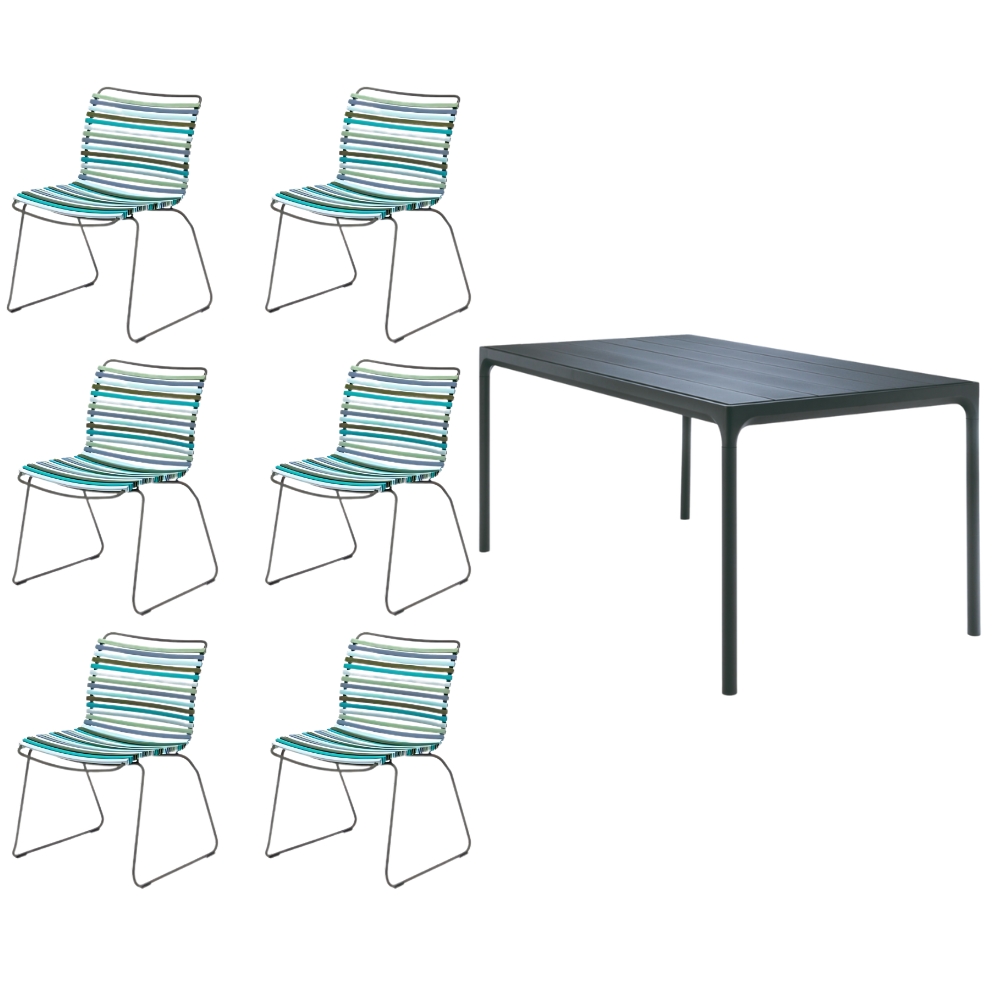 Houe - Four 160 Black/Black & Click Blue Multi-Colour 7 Piece Dining